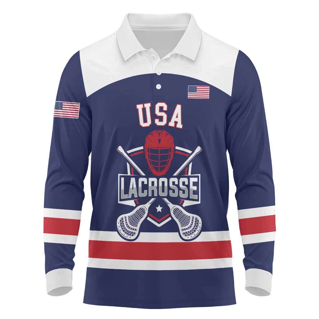 Custom United States Lacrosse Long Sleeve Polo Shirt Go Champions Blue Version