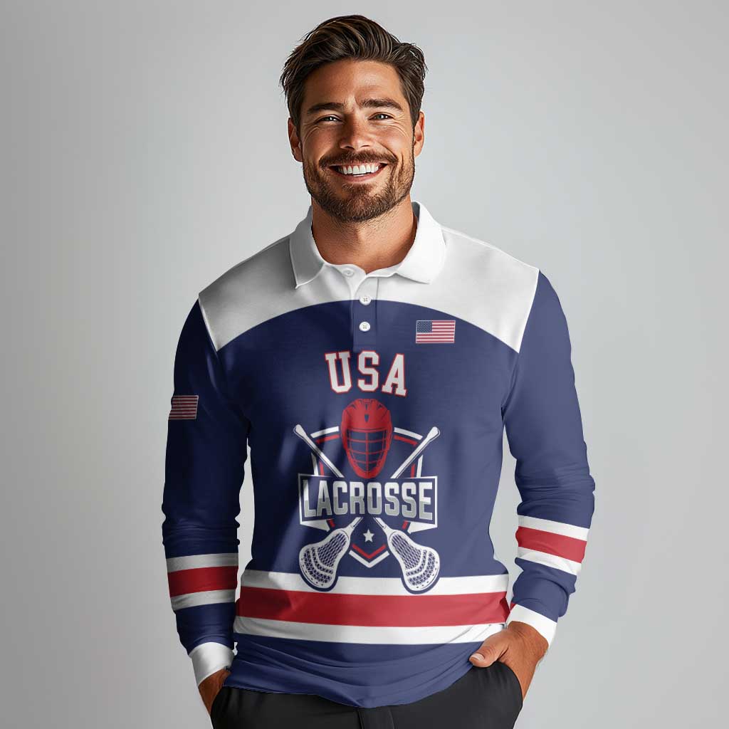 Custom United States Lacrosse Long Sleeve Polo Shirt Go Champions Blue Version