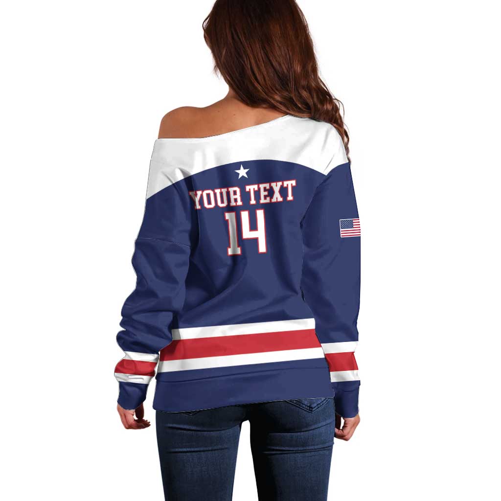 Custom United States Lacrosse Off Shoulder Sweater Go Champions Blue Version