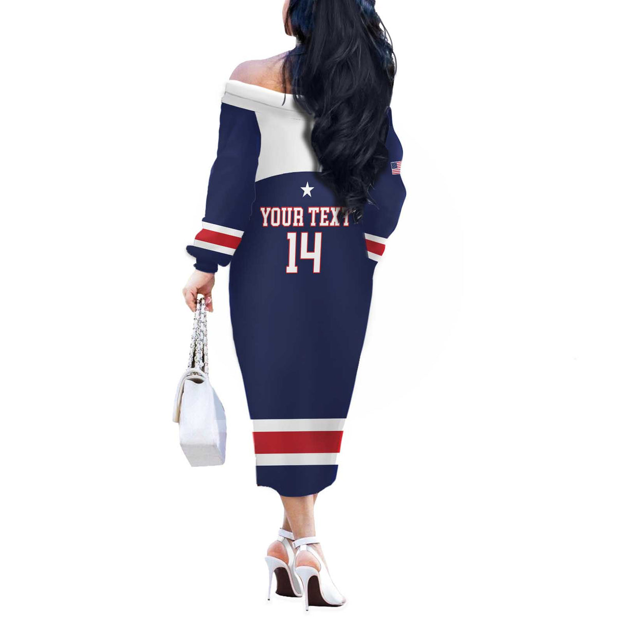 Custom United States Lacrosse Off The Shoulder Long Sleeve Dress Go Champions Blue Version