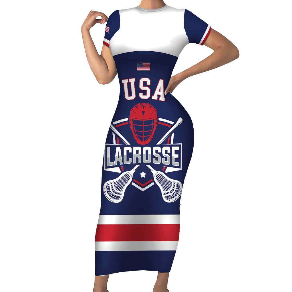 Custom United States Lacrosse Short Sleeve Bodycon Dress Go Champions Blue Version