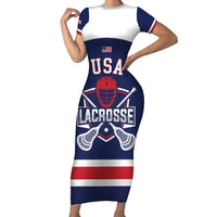 Custom United States Lacrosse Short Sleeve Bodycon Dress Go Champions Blue Version