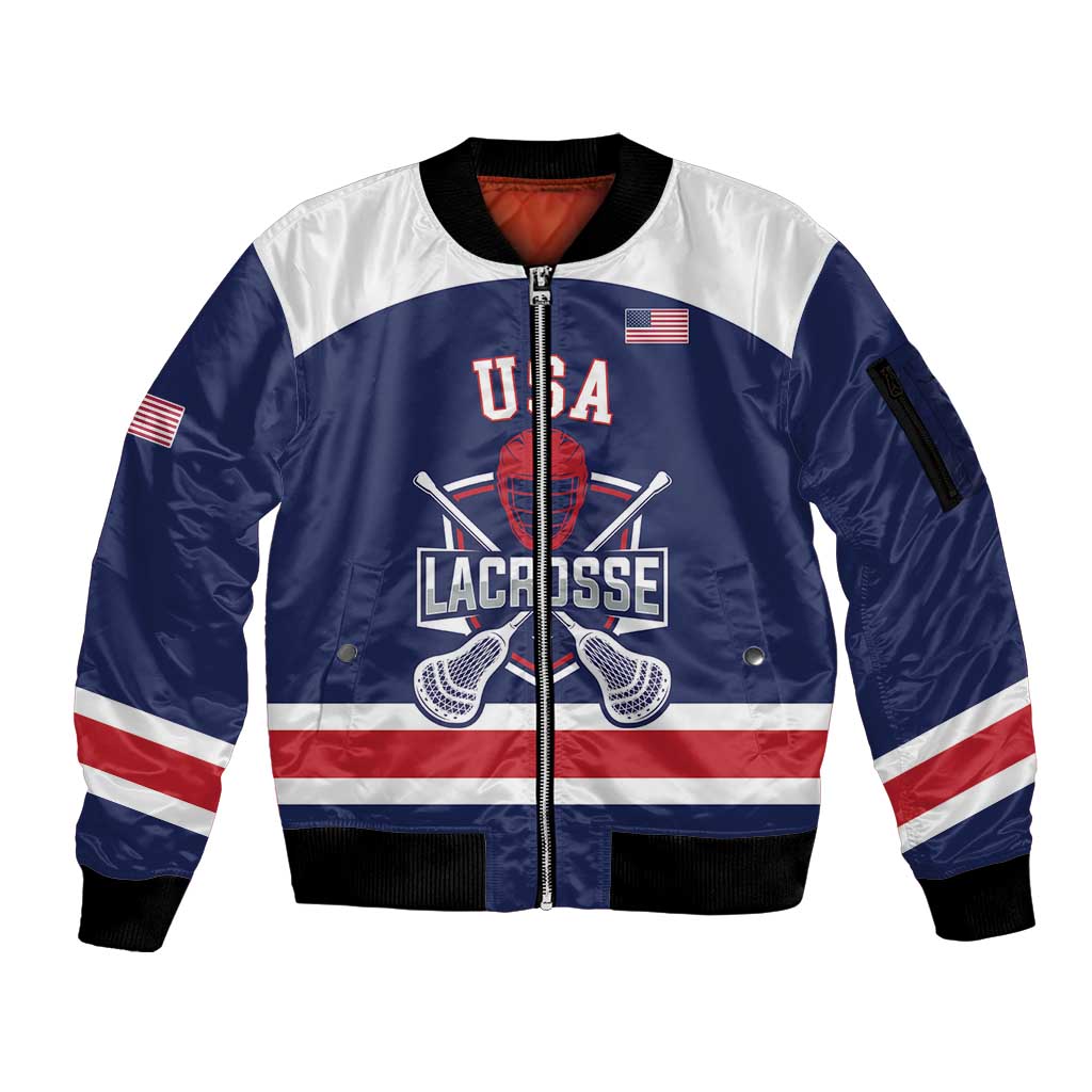 Custom United States Lacrosse Sleeve Zip Bomber Jacket Go Champions Blue Version