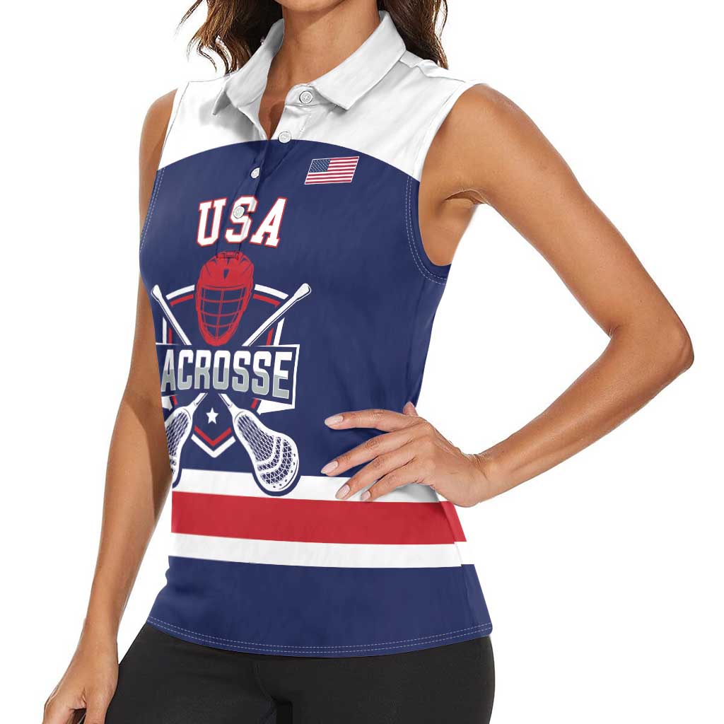 Custom United States Lacrosse Women Sleeveless Polo Shirt Go Champions Blue Version