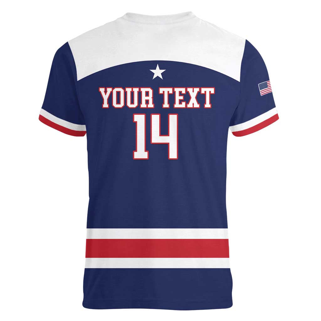 Custom United States Lacrosse Women V-Neck T-Shirt Go Champions Blue Version