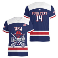 Custom United States Lacrosse Women V-Neck T-Shirt Go Champions Blue Version