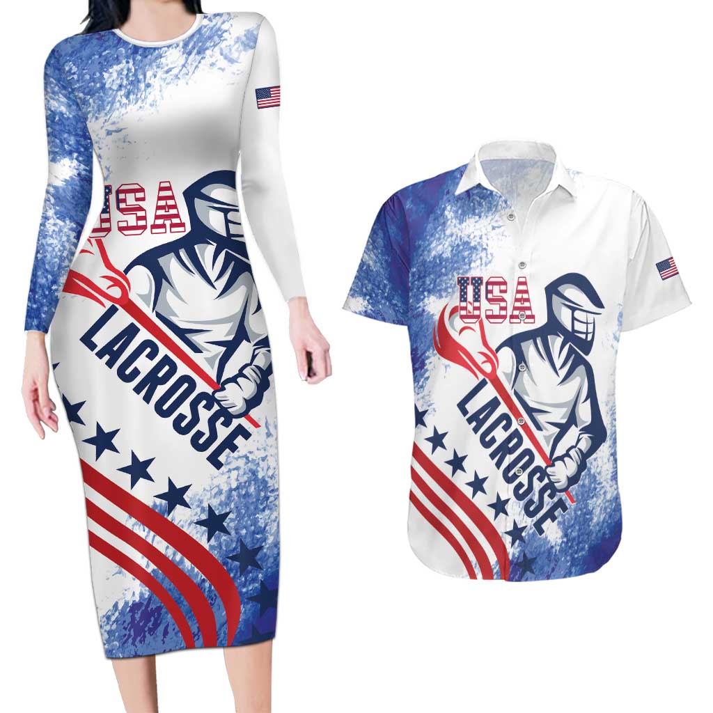 Custom United States Lacrosse Couples Matching Long Sleeve Bodycon Dress and Hawaiian Shirt 2025 Grunge Style