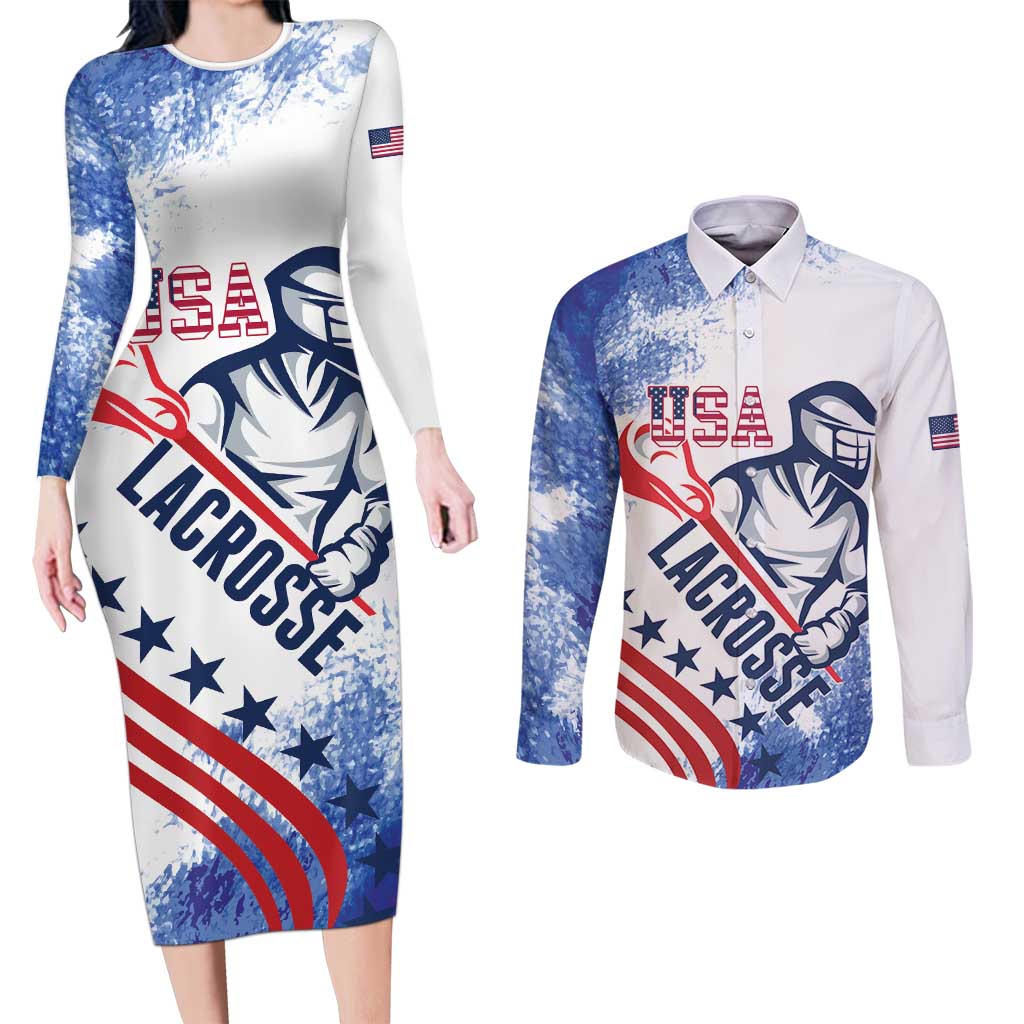 Custom United States Lacrosse Couples Matching Long Sleeve Bodycon Dress and Long Sleeve Button Shirt 2025 Grunge Style