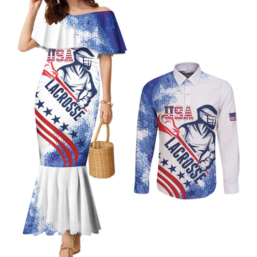 Custom United States Lacrosse Couples Matching Mermaid Dress and Long Sleeve Button Shirt 2025 Grunge Style