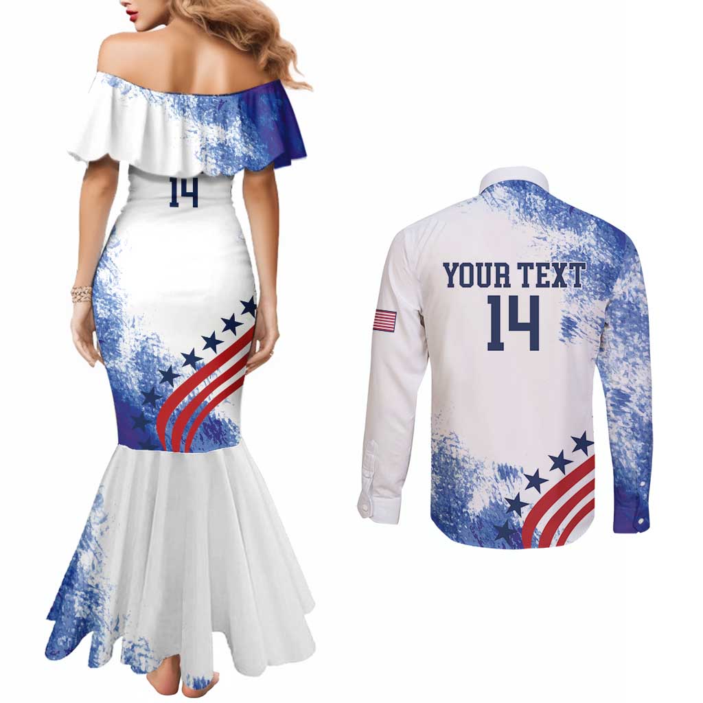 Custom United States Lacrosse Couples Matching Mermaid Dress and Long Sleeve Button Shirt 2025 Grunge Style