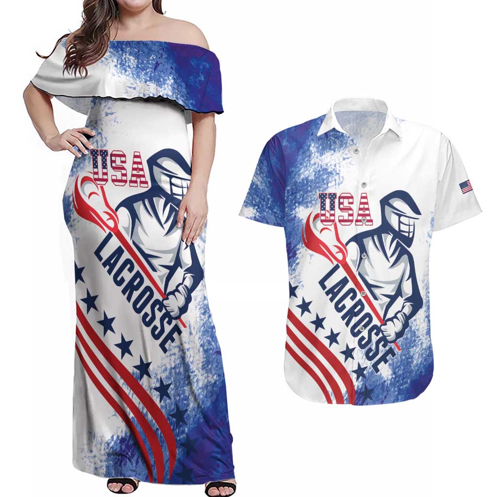 Custom United States Lacrosse Couples Matching Off Shoulder Maxi Dress and Hawaiian Shirt 2025 Grunge Style