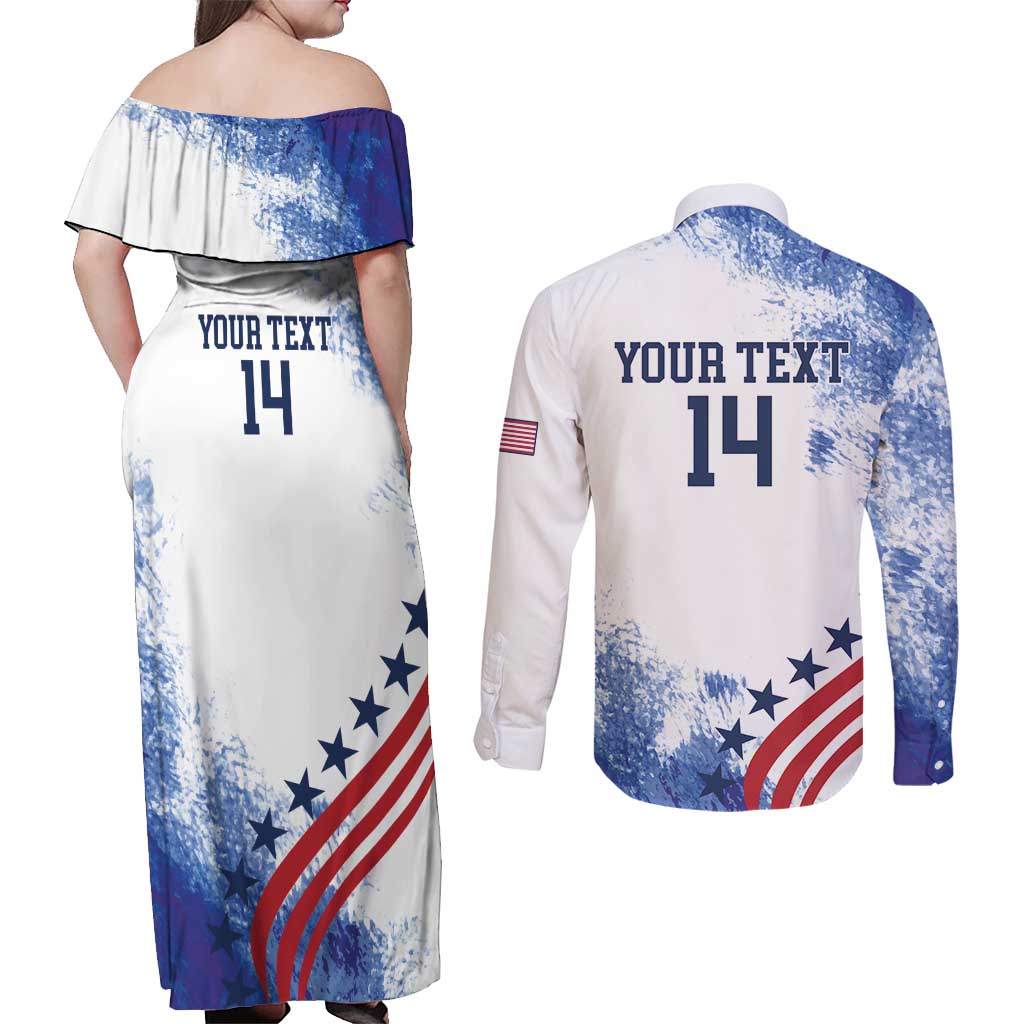 Custom United States Lacrosse Couples Matching Off Shoulder Maxi Dress and Long Sleeve Button Shirt 2025 Grunge Style