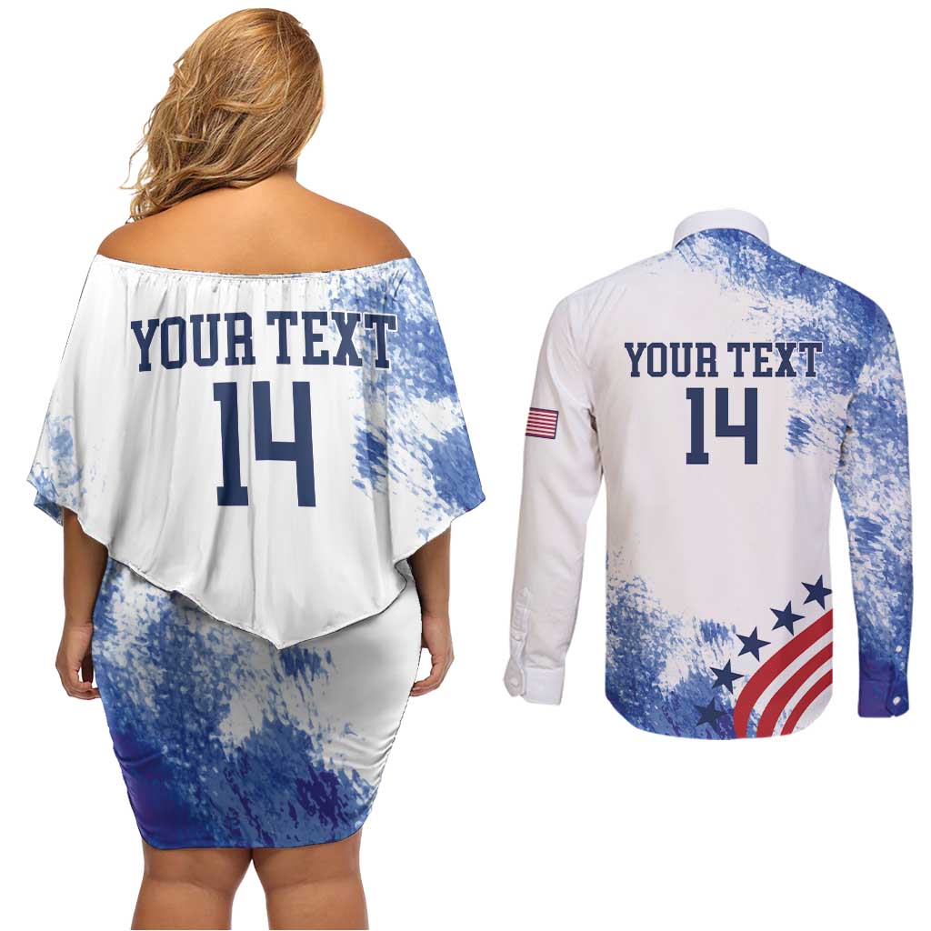 Custom United States Lacrosse Couples Matching Off Shoulder Short Dress and Long Sleeve Button Shirt 2025 Grunge Style