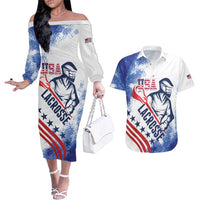 Custom United States Lacrosse Couples Matching Off The Shoulder Long Sleeve Dress and Hawaiian Shirt 2025 Grunge Style