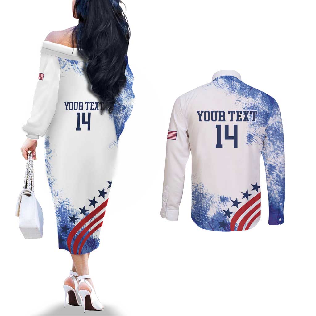 Custom United States Lacrosse Couples Matching Off The Shoulder Long Sleeve Dress and Long Sleeve Button Shirt 2025 Grunge Style