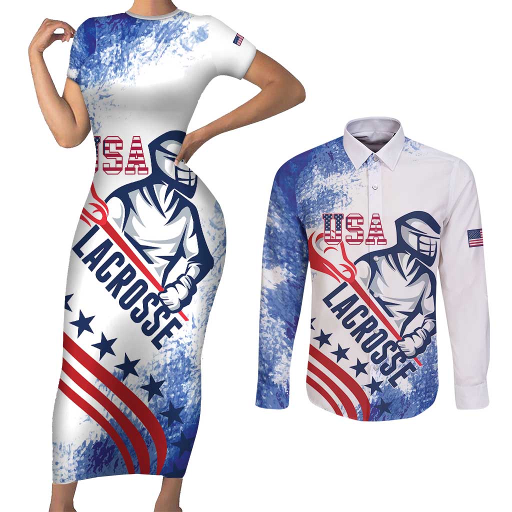 Custom United States Lacrosse Couples Matching Short Sleeve Bodycon Dress and Long Sleeve Button Shirt 2025 Grunge Style
