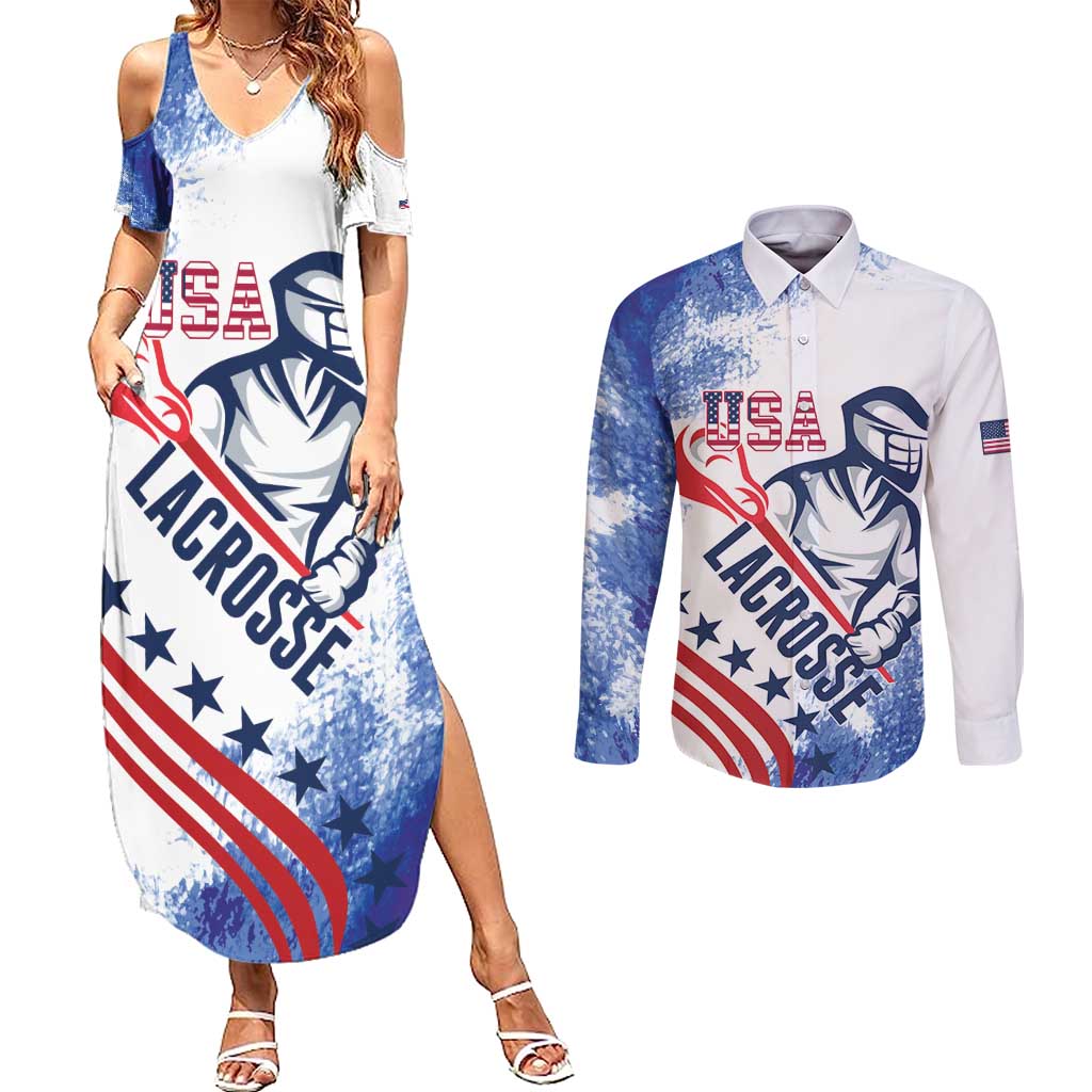 Custom United States Lacrosse Couples Matching Summer Maxi Dress and Long Sleeve Button Shirt 2025 Grunge Style