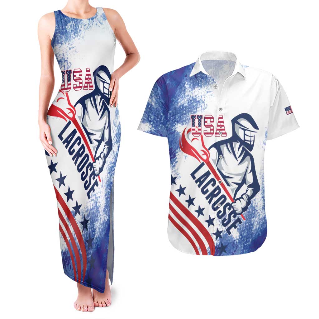 Custom United States Lacrosse Couples Matching Tank Maxi Dress and Hawaiian Shirt 2025 Grunge Style