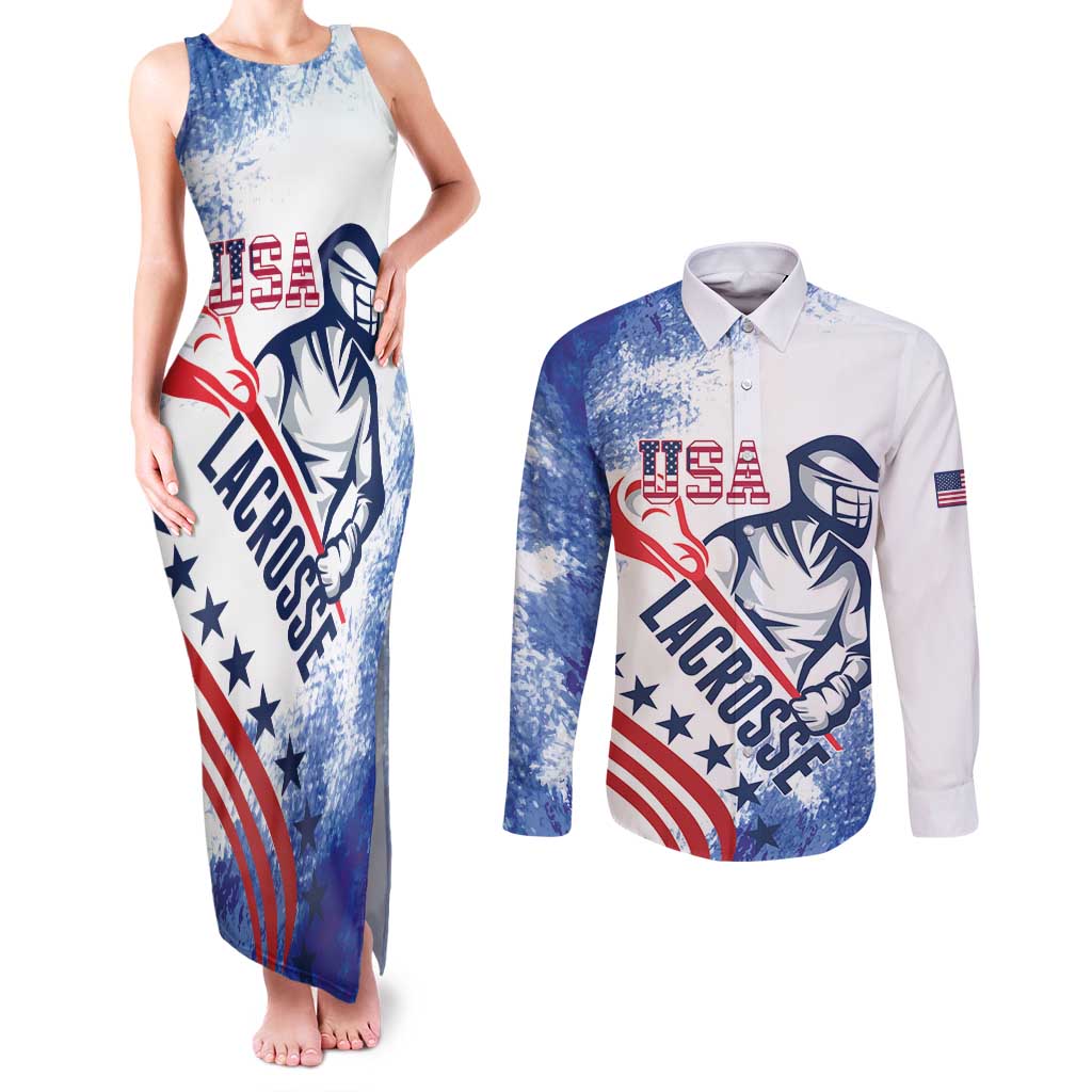 Custom United States Lacrosse Couples Matching Tank Maxi Dress and Long Sleeve Button Shirt 2025 Grunge Style