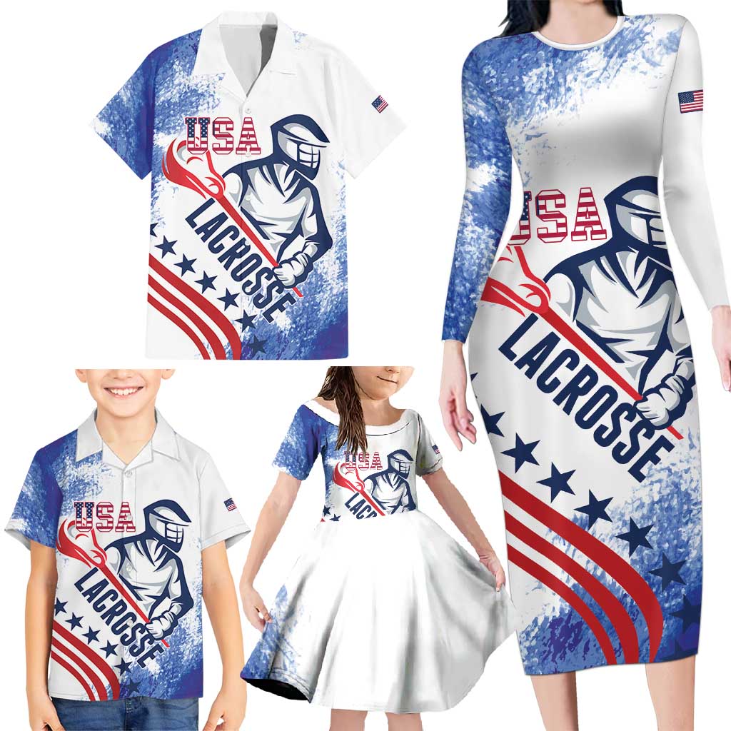 Custom United States Lacrosse Family Matching Long Sleeve Bodycon Dress and Hawaiian Shirt 2025 Grunge Style