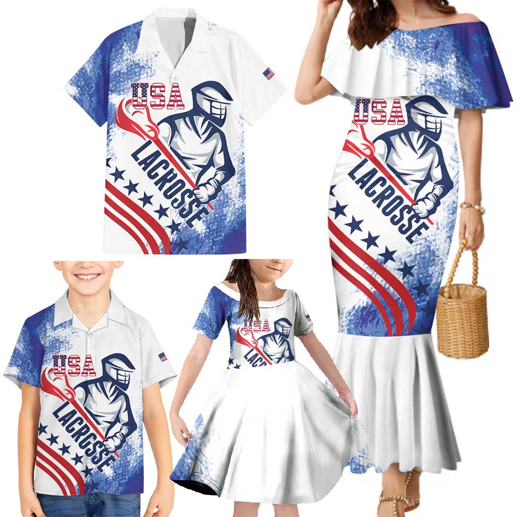 Custom United States Lacrosse Family Matching Mermaid Dress and Hawaiian Shirt 2025 Grunge Style