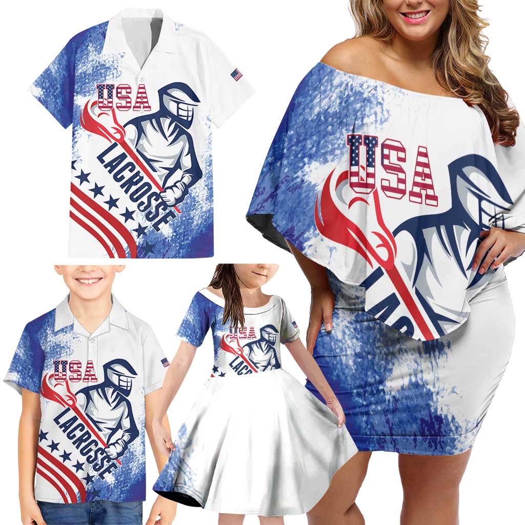 Custom United States Lacrosse Family Matching Off Shoulder Short Dress and Hawaiian Shirt 2025 Grunge Style