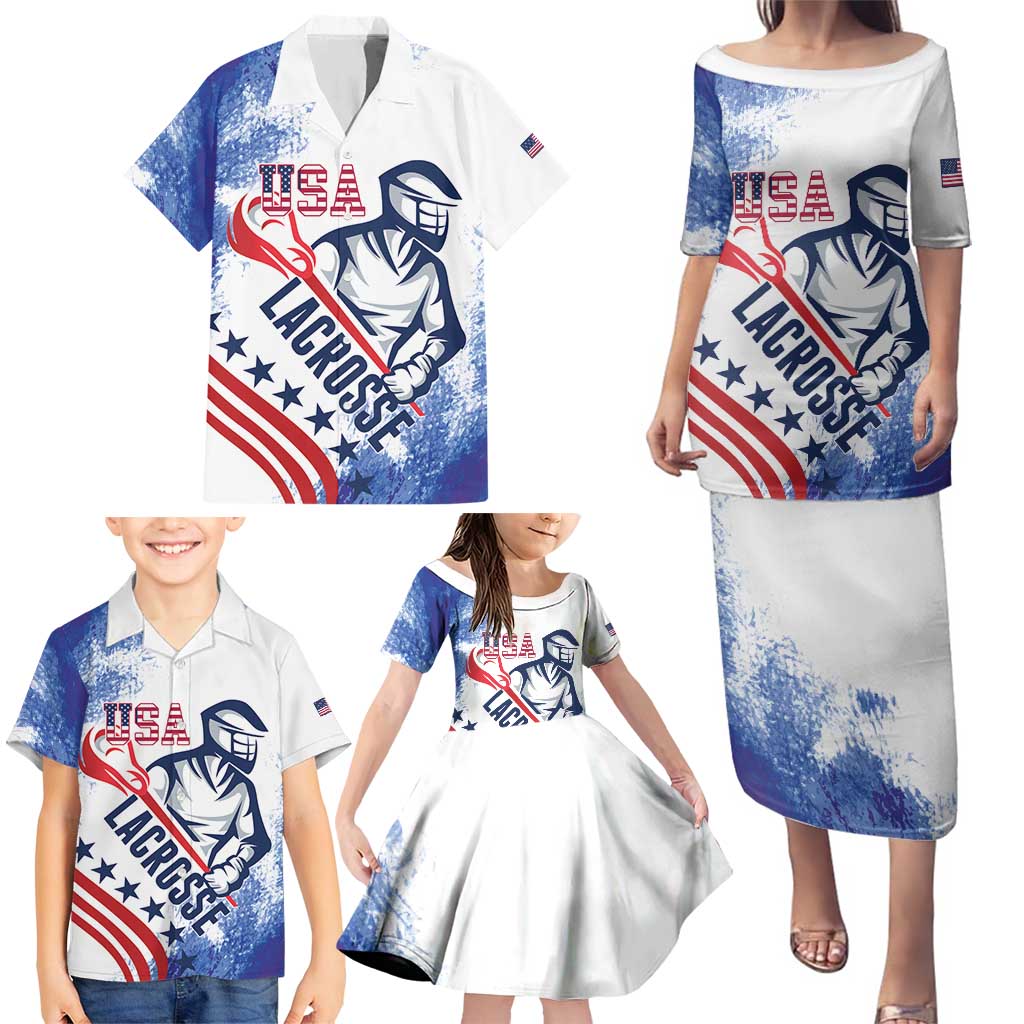Custom United States Lacrosse Family Matching Puletasi and Hawaiian Shirt 2025 Grunge Style