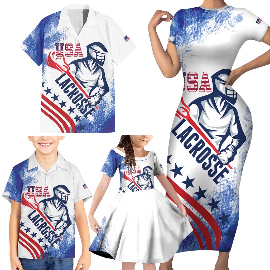 Custom United States Lacrosse Family Matching Short Sleeve Bodycon Dress and Hawaiian Shirt 2025 Grunge Style