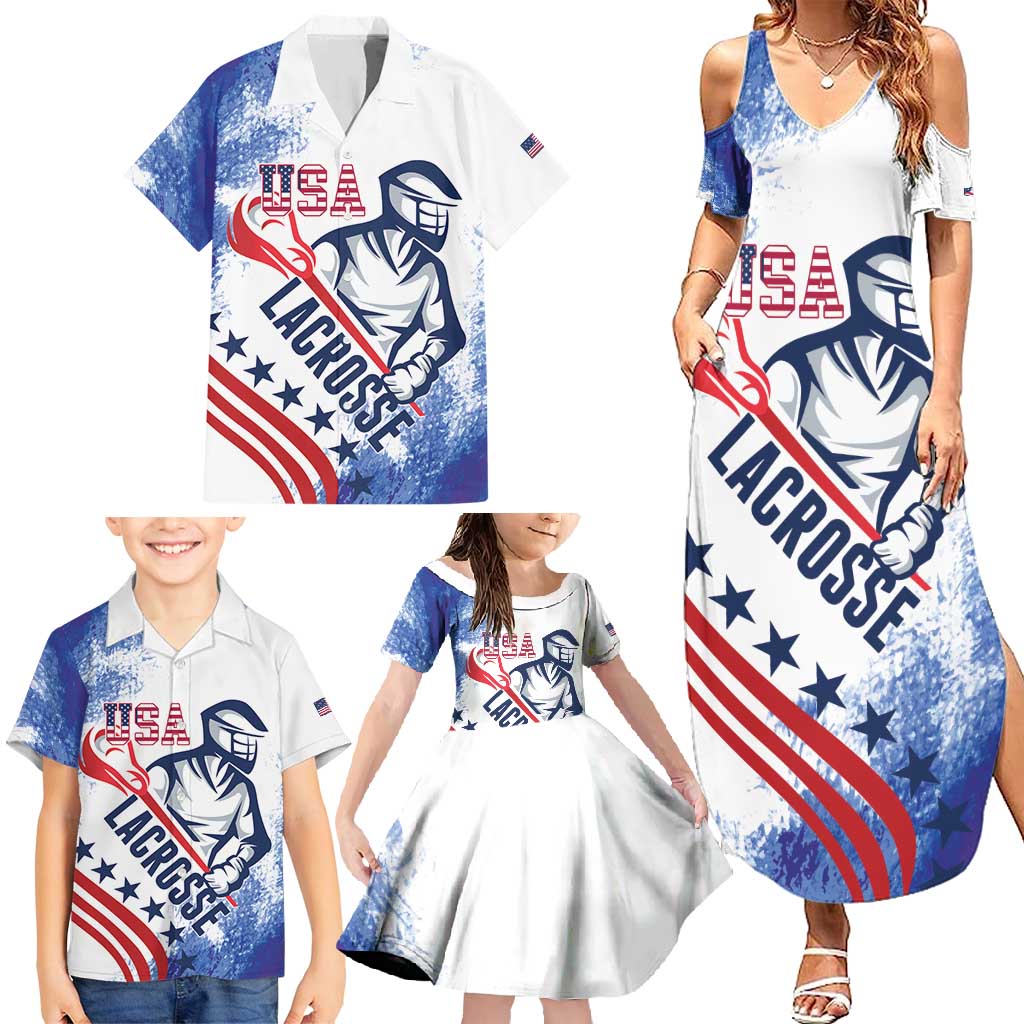 Custom United States Lacrosse Family Matching Summer Maxi Dress and Hawaiian Shirt 2025 Grunge Style
