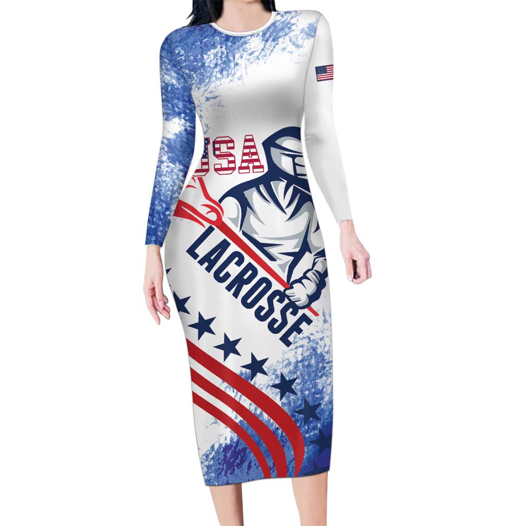 Custom United States Lacrosse Long Sleeve Bodycon Dress 2025 Grunge Style