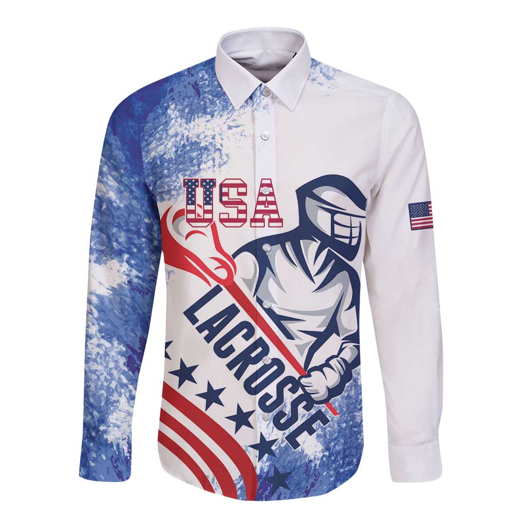 Custom United States Lacrosse Long Sleeve Button Shirt 2025 Grunge Style