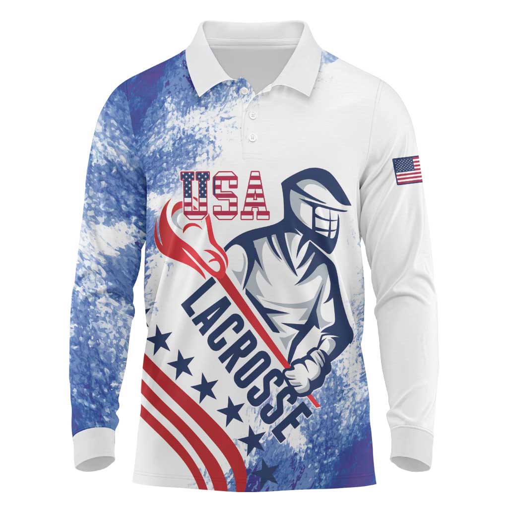 Custom United States Lacrosse Long Sleeve Polo Shirt 2025 Grunge Style