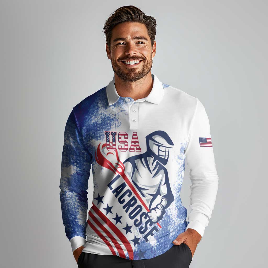 Custom United States Lacrosse Long Sleeve Polo Shirt 2025 Grunge Style
