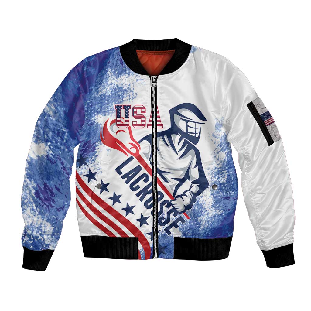 Custom United States Lacrosse Sleeve Zip Bomber Jacket 2025 Grunge Style