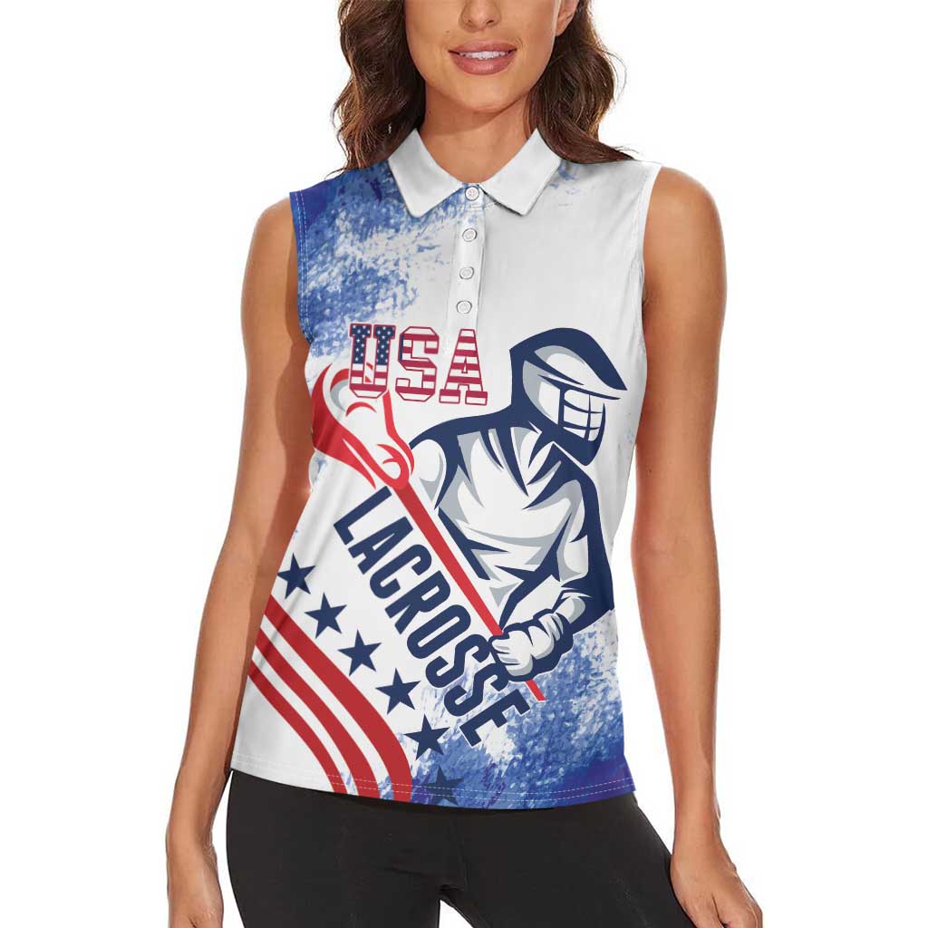 Custom United States Lacrosse Women Sleeveless Polo Shirt 2025 Grunge Style