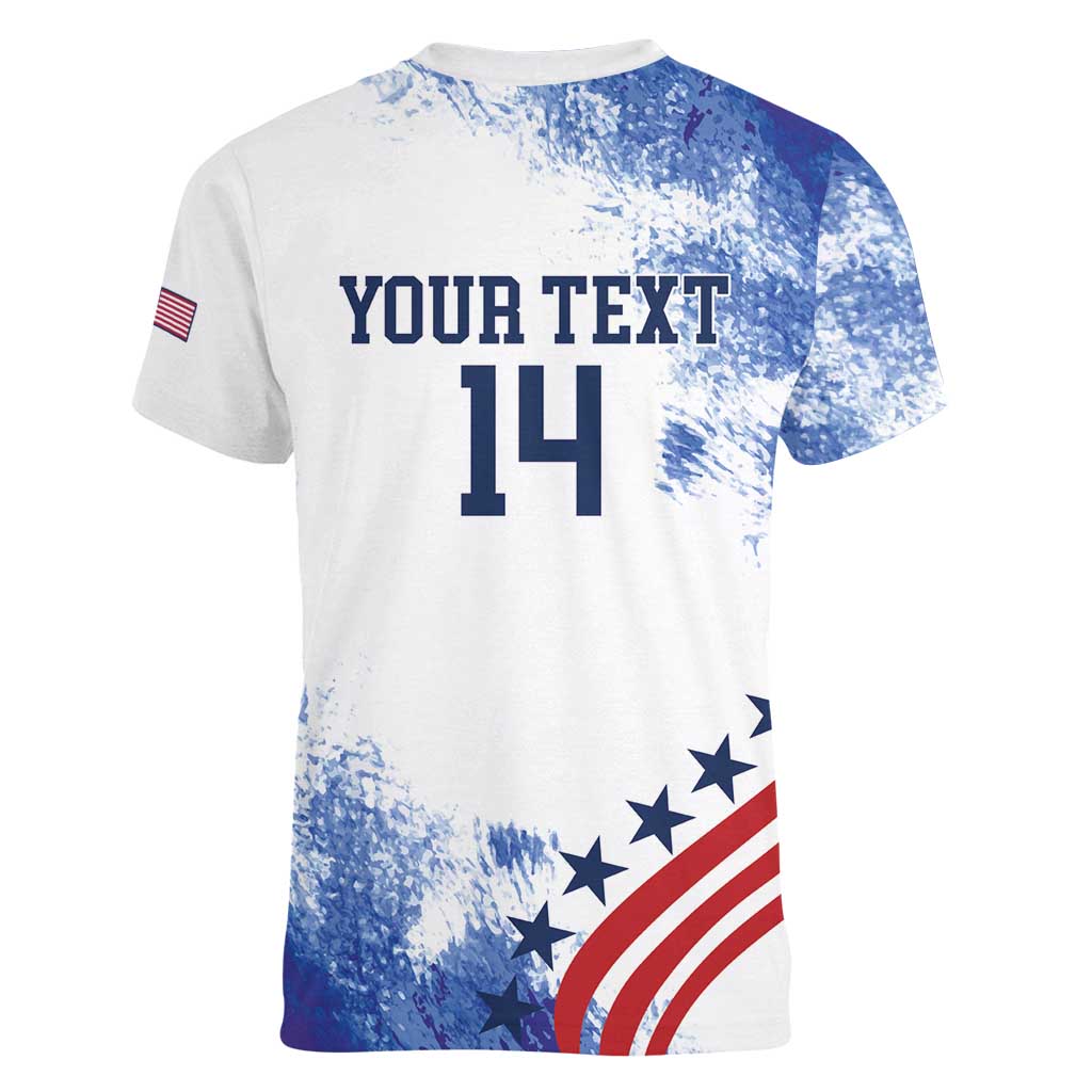 Custom United States Lacrosse Women V-Neck T-Shirt 2025 Grunge Style