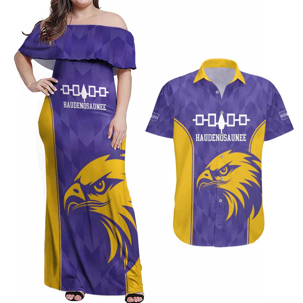 Custom Haudenosaunee Lacrosse Couples Matching Off Shoulder Maxi Dress and Hawaiian Shirt 2025 Go Nationals