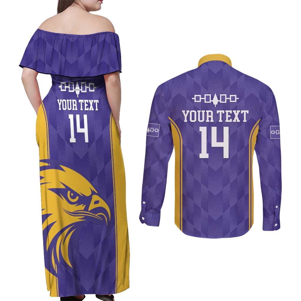 Custom Haudenosaunee Lacrosse Couples Matching Off Shoulder Maxi Dress and Long Sleeve Button Shirt 2025 Go Nationals