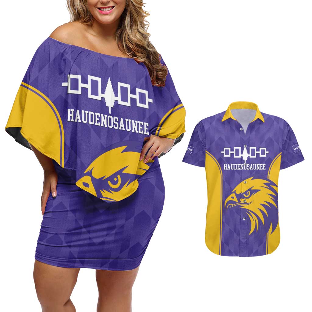Custom Haudenosaunee Lacrosse Couples Matching Off Shoulder Short Dress and Hawaiian Shirt 2025 Go Nationals