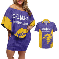 Custom Haudenosaunee Lacrosse Couples Matching Off Shoulder Short Dress and Hawaiian Shirt 2025 Go Nationals