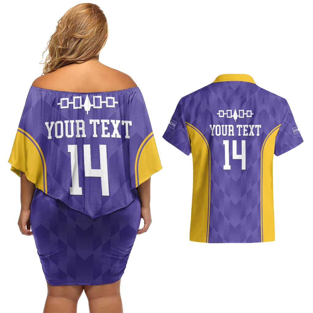Custom Haudenosaunee Lacrosse Couples Matching Off Shoulder Short Dress and Hawaiian Shirt 2025 Go Nationals
