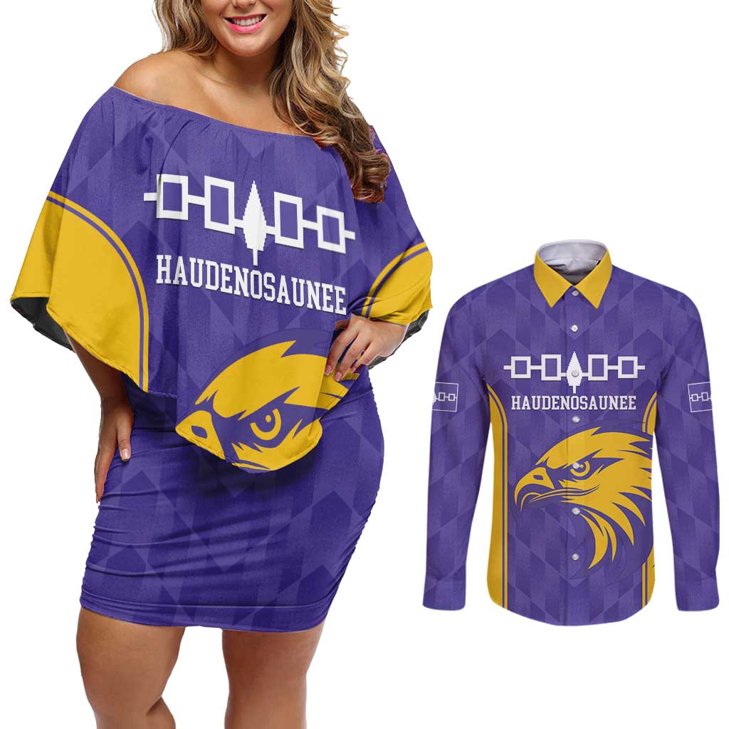 Custom Haudenosaunee Lacrosse Couples Matching Off Shoulder Short Dress and Long Sleeve Button Shirt 2025 Go Nationals