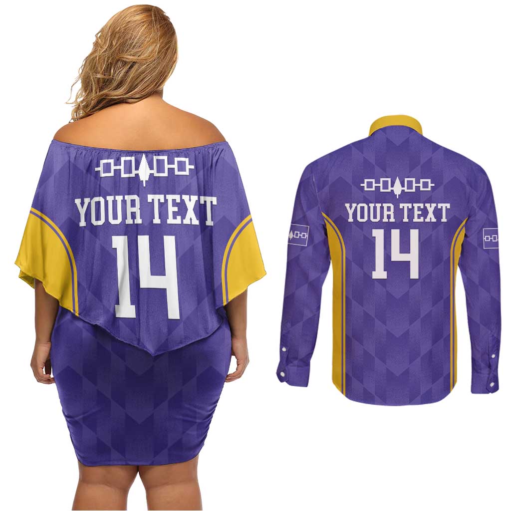 Custom Haudenosaunee Lacrosse Couples Matching Off Shoulder Short Dress and Long Sleeve Button Shirt 2025 Go Nationals