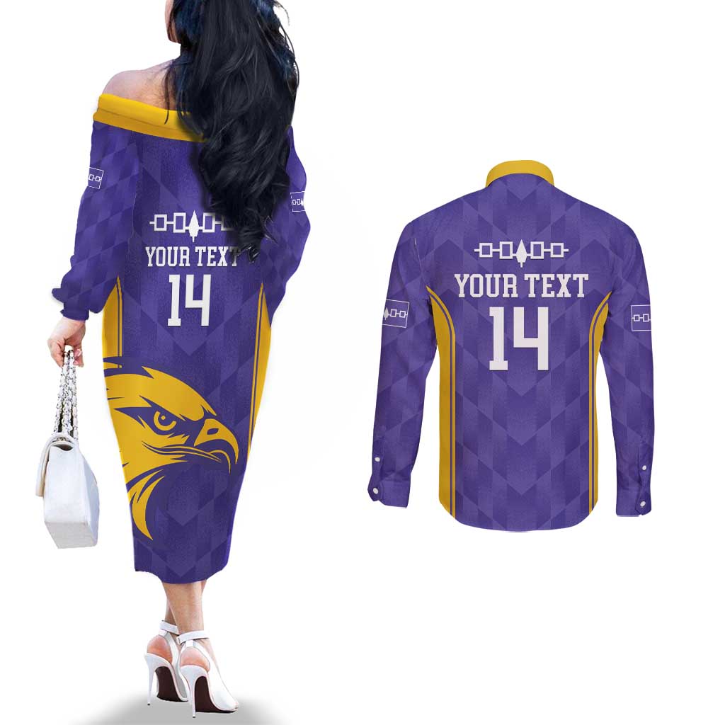 Custom Haudenosaunee Lacrosse Couples Matching Off The Shoulder Long Sleeve Dress and Long Sleeve Button Shirt 2025 Go Nationals