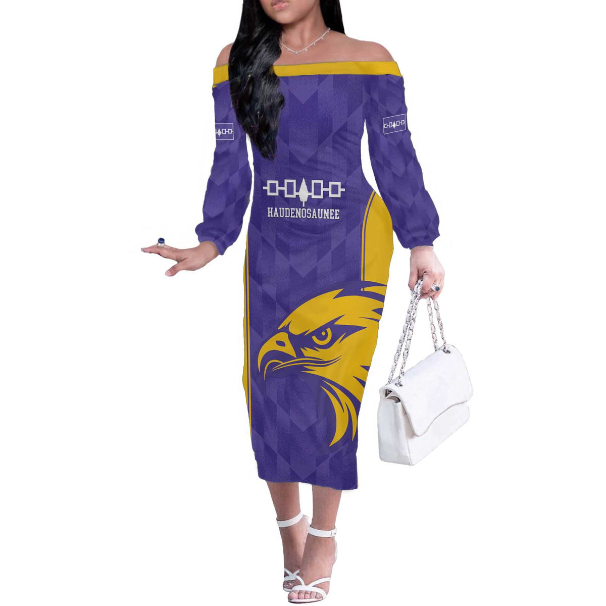 Custom Haudenosaunee Lacrosse Off The Shoulder Long Sleeve Dress 2025 Go Nationals