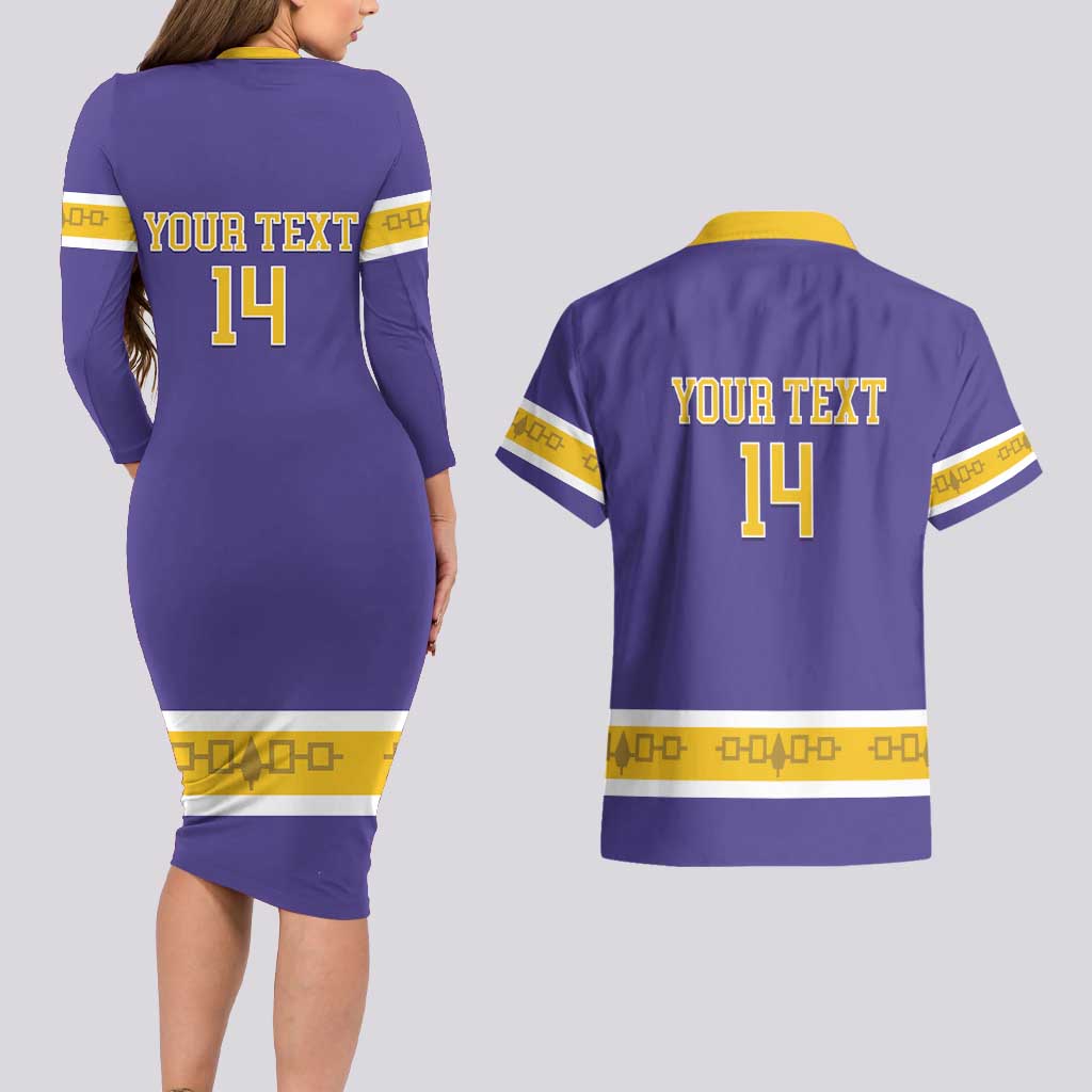 Custom Iroquois Lacrosse Couples Matching Long Sleeve Bodycon Dress and Hawaiian Shirt Haudenosaunee Nationals