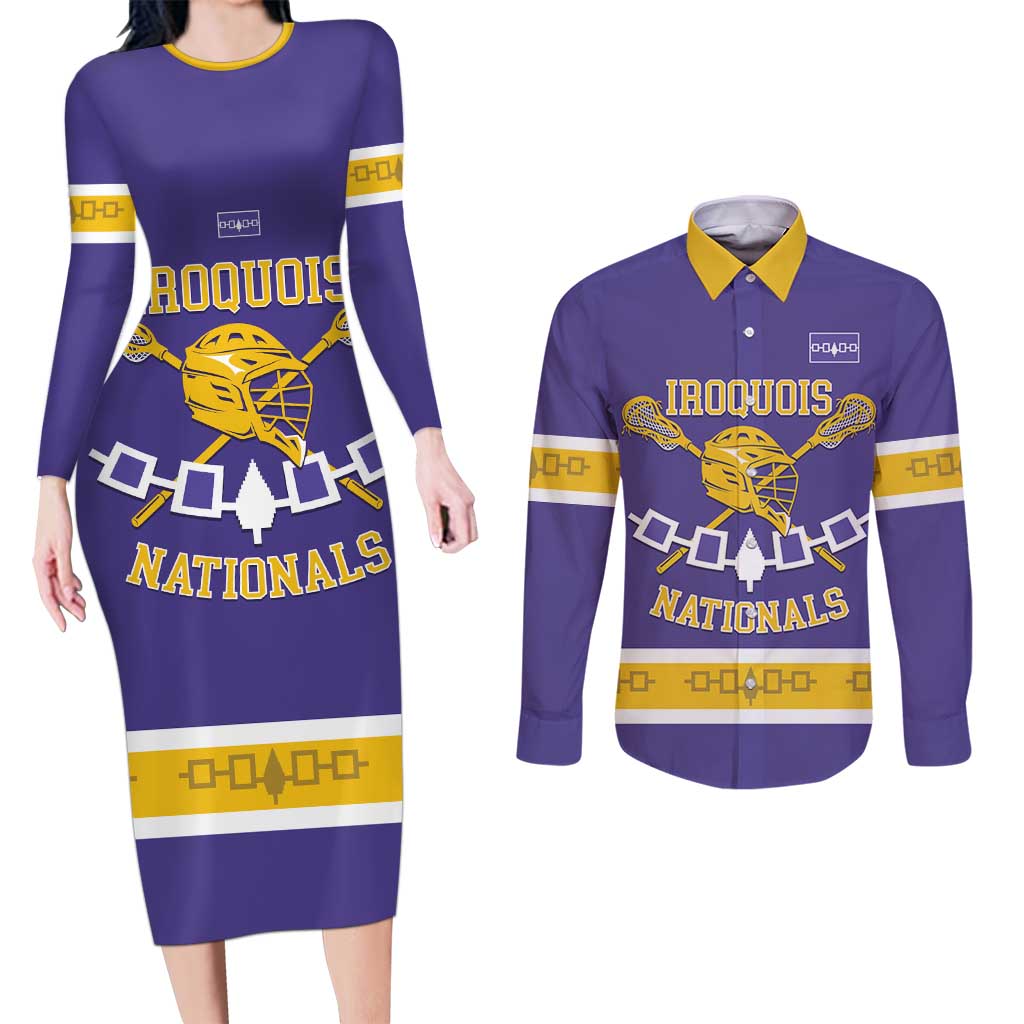 Custom Iroquois Lacrosse Couples Matching Long Sleeve Bodycon Dress and Long Sleeve Button Shirt Haudenosaunee Nationals