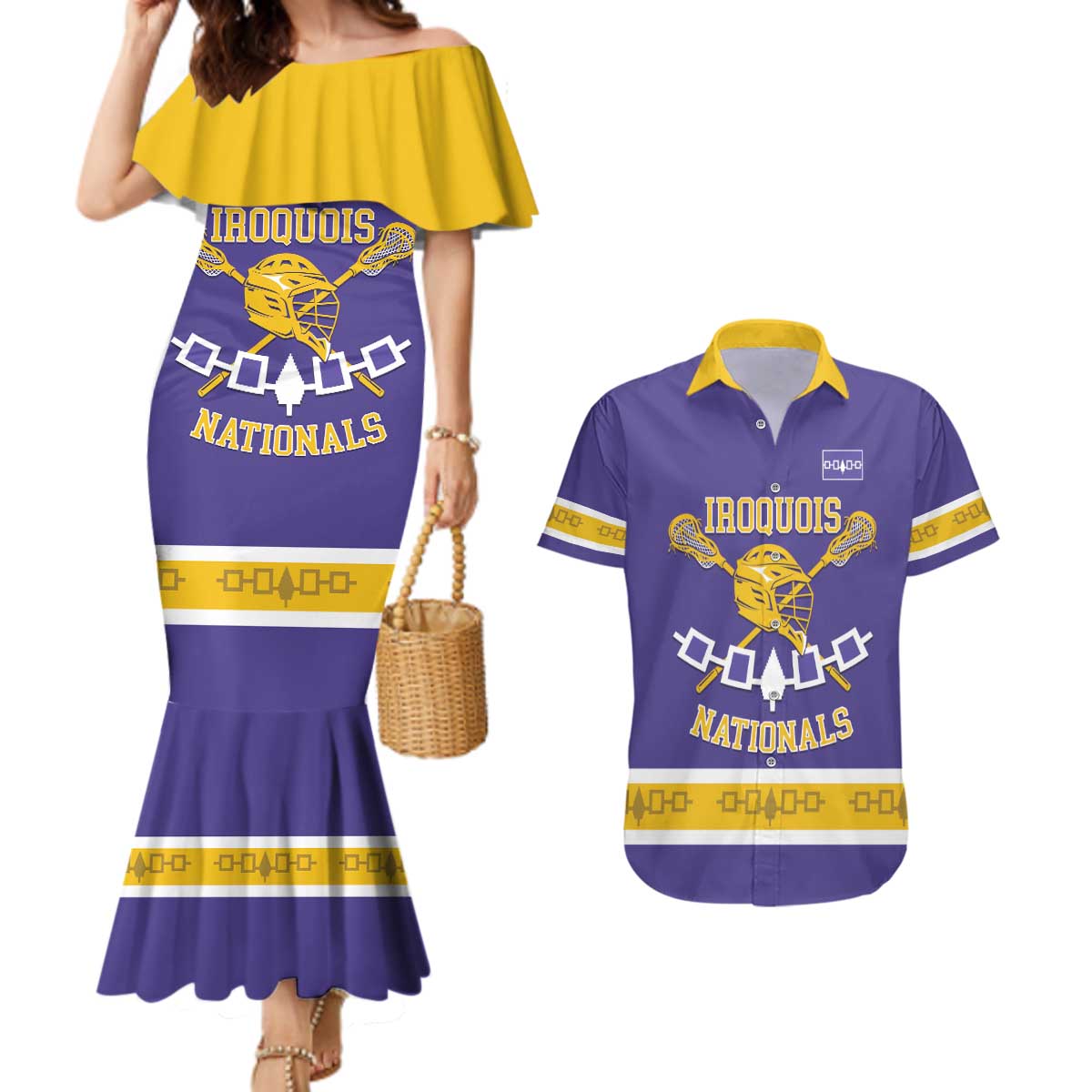 Custom Iroquois Lacrosse Couples Matching Mermaid Dress and Hawaiian Shirt Haudenosaunee Nationals