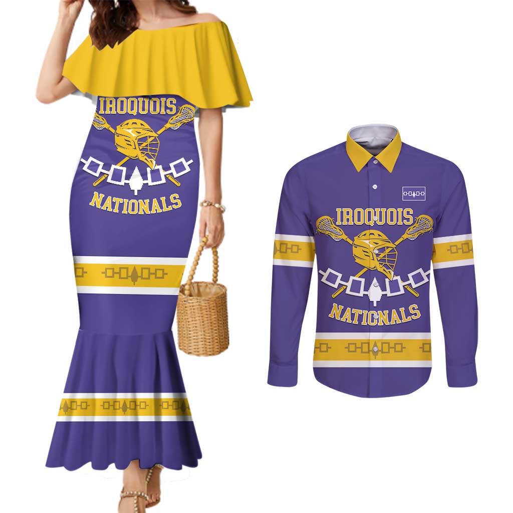 Custom Iroquois Lacrosse Couples Matching Mermaid Dress and Long Sleeve Button Shirt Haudenosaunee Nationals