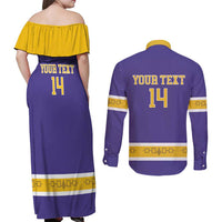 Custom Iroquois Lacrosse Couples Matching Off Shoulder Maxi Dress and Long Sleeve Button Shirt Haudenosaunee Nationals